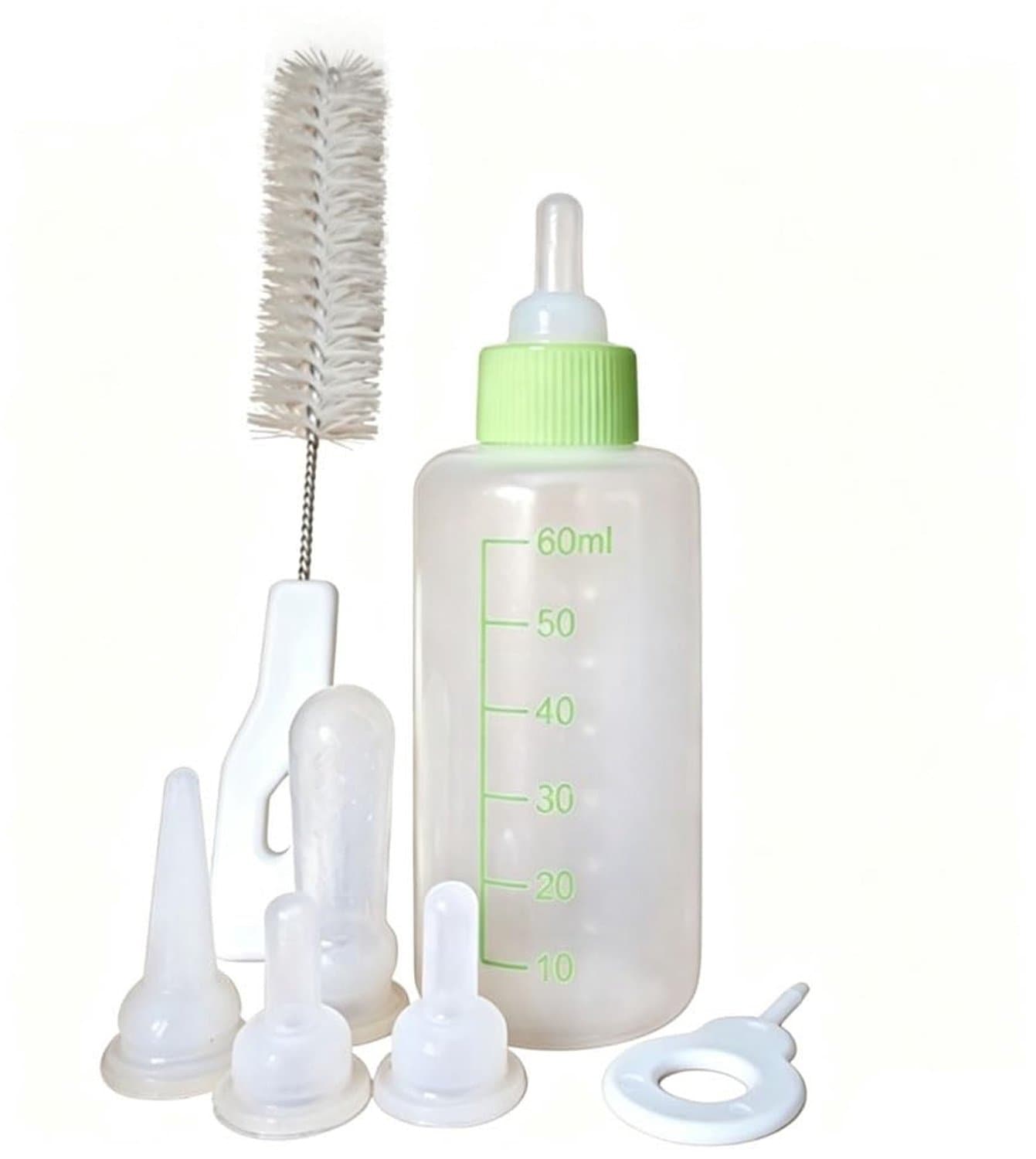 Fles voor kittens en jonge dieren - 60 ml met 4 spenen en reinigingsborstel