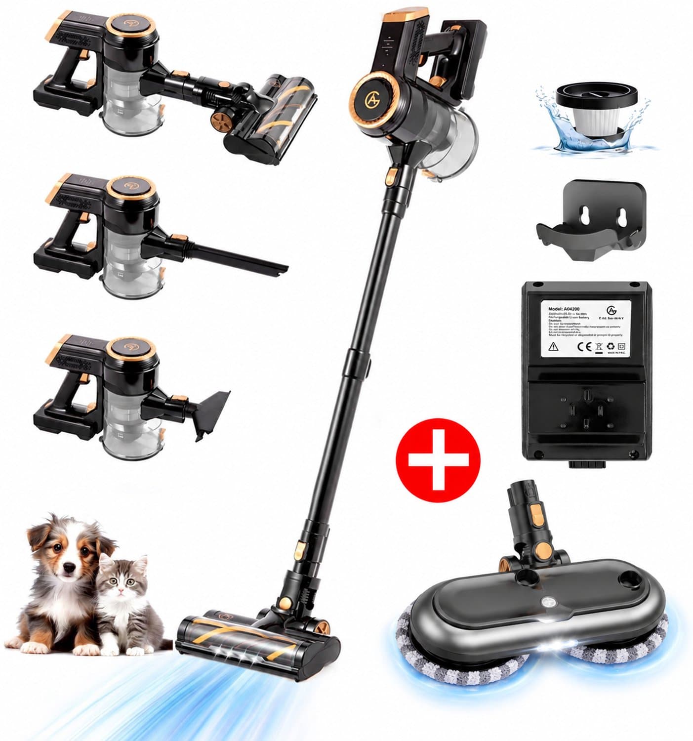 AG 2-in-1 Steelstofzuiger Draadloos – Inclusief Extra Batterij – 90 min Stofzuigen – Premium Gold – Krachtige Stofzuiger Zonder Zak – Geschikt voor Dierenharen – Compact & Lichtgewicht Kruimeldief
