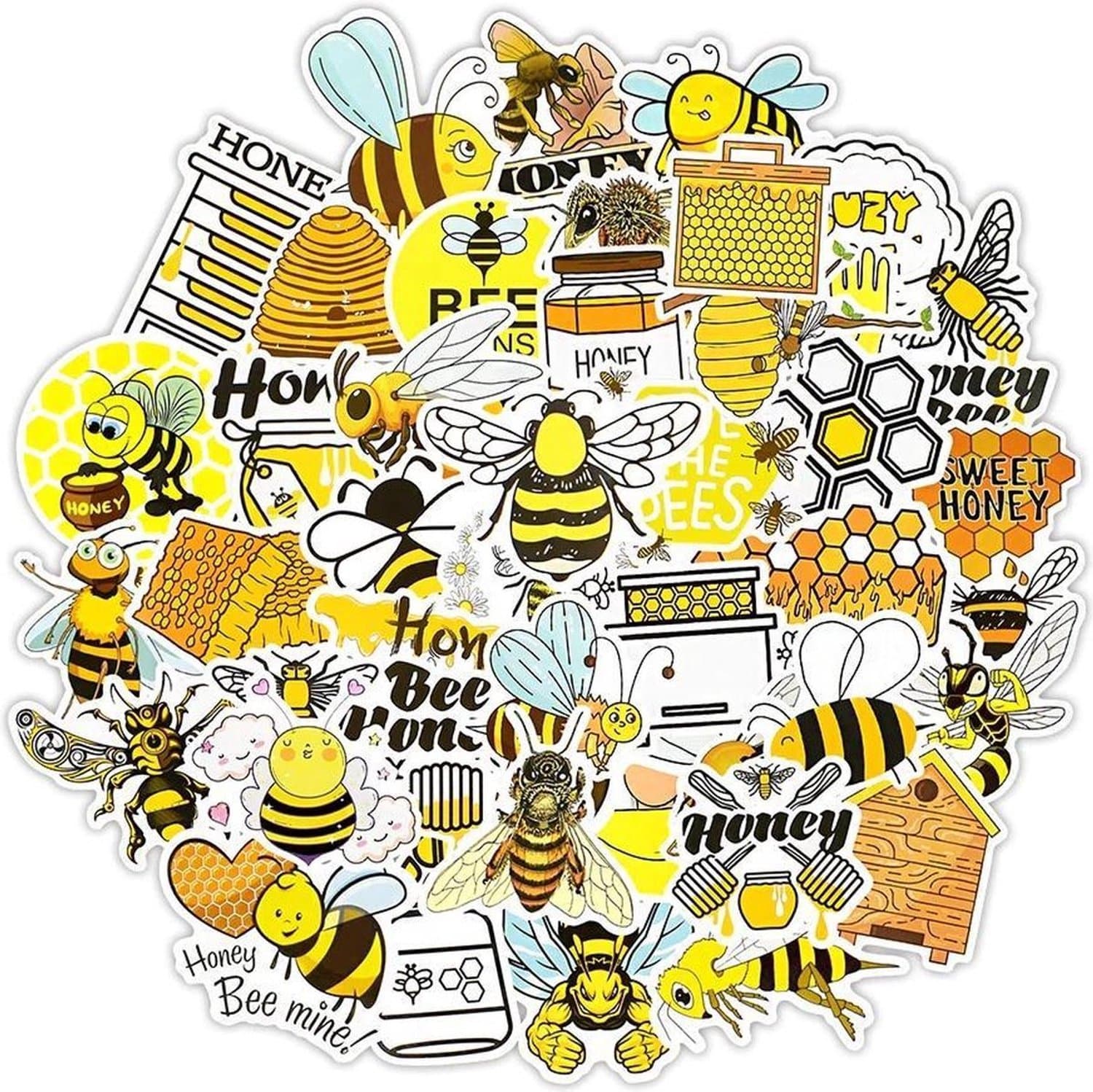 Scoby - Bijen Stickers - 50 Stickers Mix Pack - Laptopstickers - Geschikt voor Fiets, Step, Laptop, Skateboard, Koffer & Helm