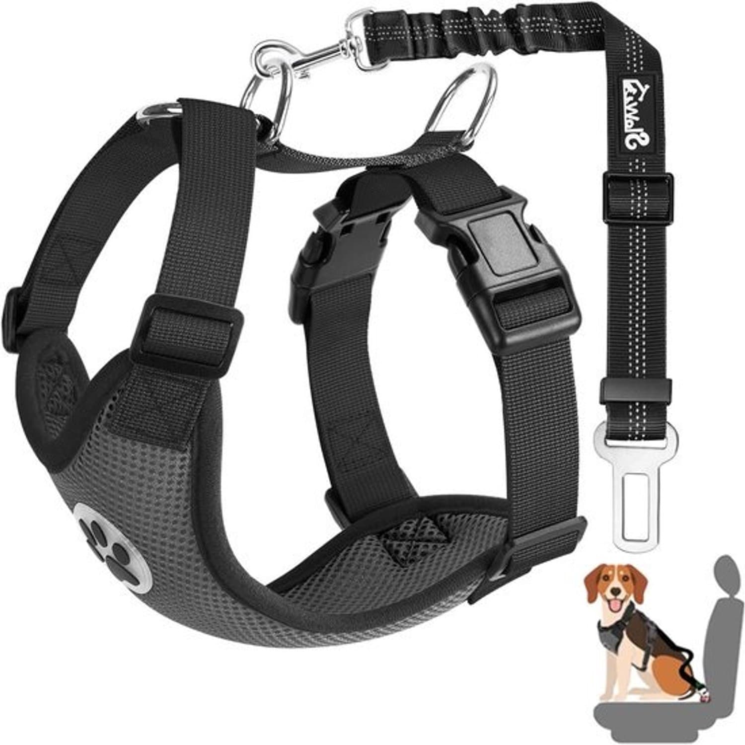 Hondenharnas met gordel - Reisvest voor hond - Reizen met huisdier - Dubbel ademend mesh - Maat L - Grijs