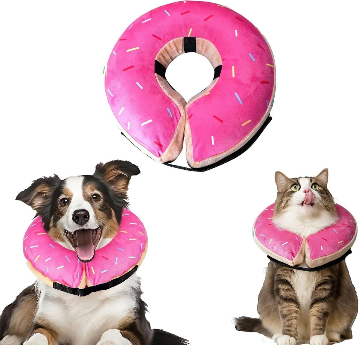 Halsband voor honden en katten, opblaasbare hondenhalsband, ideaal voor herstel na een operatie en heeft geen invloed op de slaap of voeding, roze, S