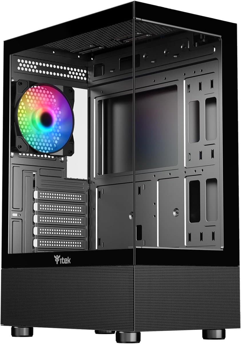 Gaming PC Behuizing ATX met Glaspanelen en 12 cm ARGB Ventilator - Compact en Betaalbaar