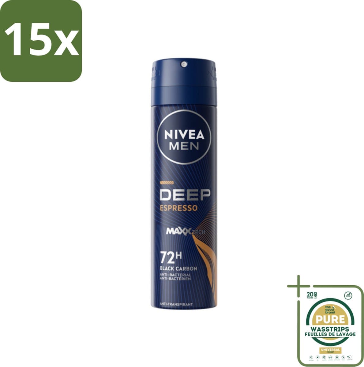 15 x NIVEA MEN - Deodorant Spray - Deep Espresso - 150 ml - Grootverpakking - Anti-transpirant Spray - 72 Uur Bescherming - Espresso Geur - Huidbescherming - Mannelijke Geur
