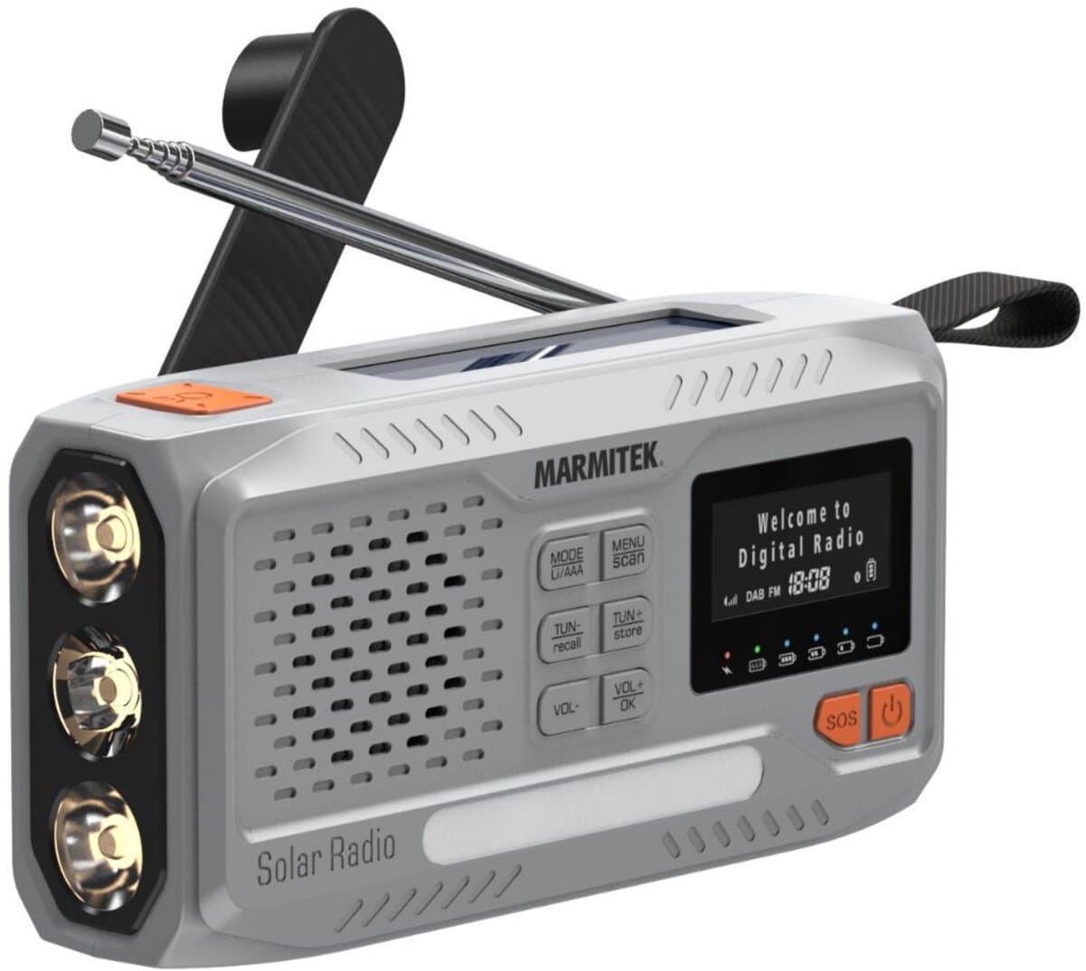 Marmitek RESQ 100 Noodradio - opwindbare en solar radio met DAB+/FM – Powerbank 4500 mAh (laden met 10W) – Kleurenscherm en LED-zaklamp – Spatwaterdicht en betrouwbaar – Onderdeel noodpakket - Ideaal bij stroomuitval of noodsituaties