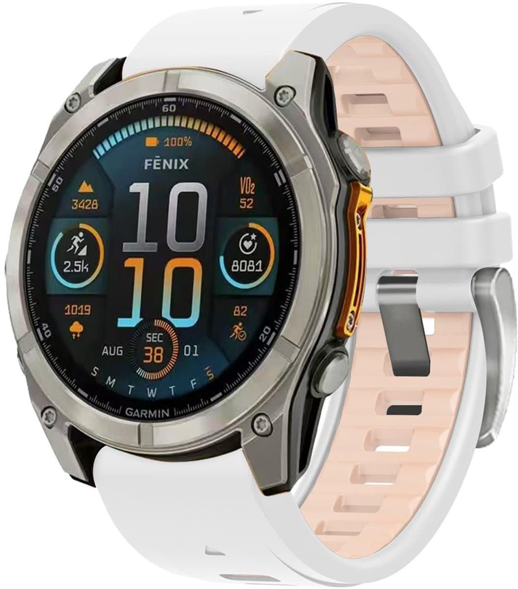 By Qubix - Geschikt voor Garmin bandje - 20mm Quickfit - Siliconen bandje - Wit met zalmroze - Geschikt voor Garmin Fenix 8 - 43mm