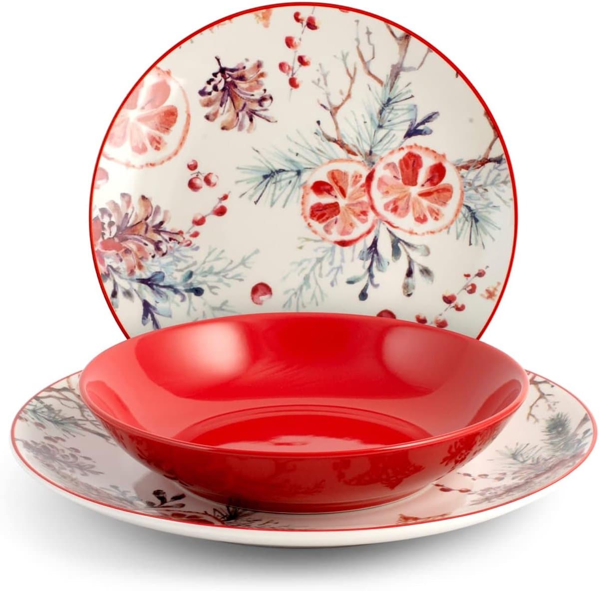 Lexium Kerstservies - Serviesset kerst - Kerstservies set - Porselein - Servies voor kerst - Diner set - Tafeldecoratie kerst - Feestelijk servies - Kersttafel - Serviesset wit rood - Servies diner