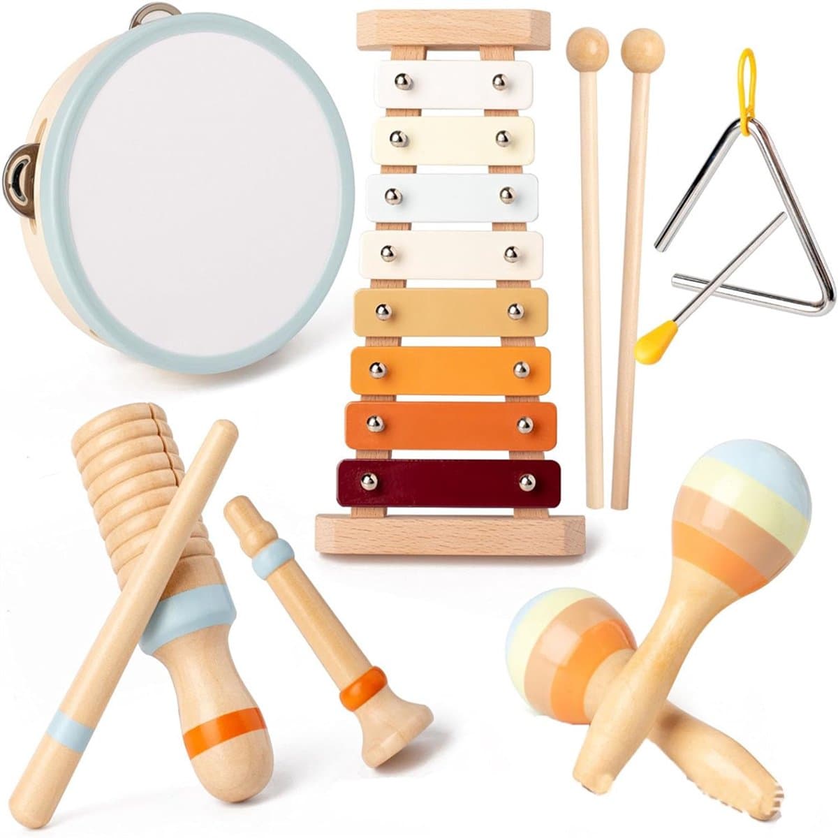 6-in-1 houten muziekspeelgoed, muziekinstrumenten voor baby's, percussie-xylofoonset voor peuters, educatief cadeau voor kleuters, Montessori houten speelgoed voor jongens en meisjes