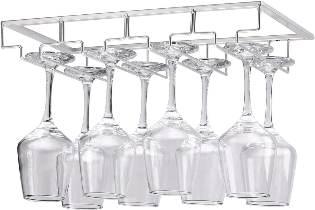 Core® Ophangrek Wijnglazen - Wijnglazenhouder – Metalen Wijnglazenrek - Zilver - 22 x 30 x 10 cm