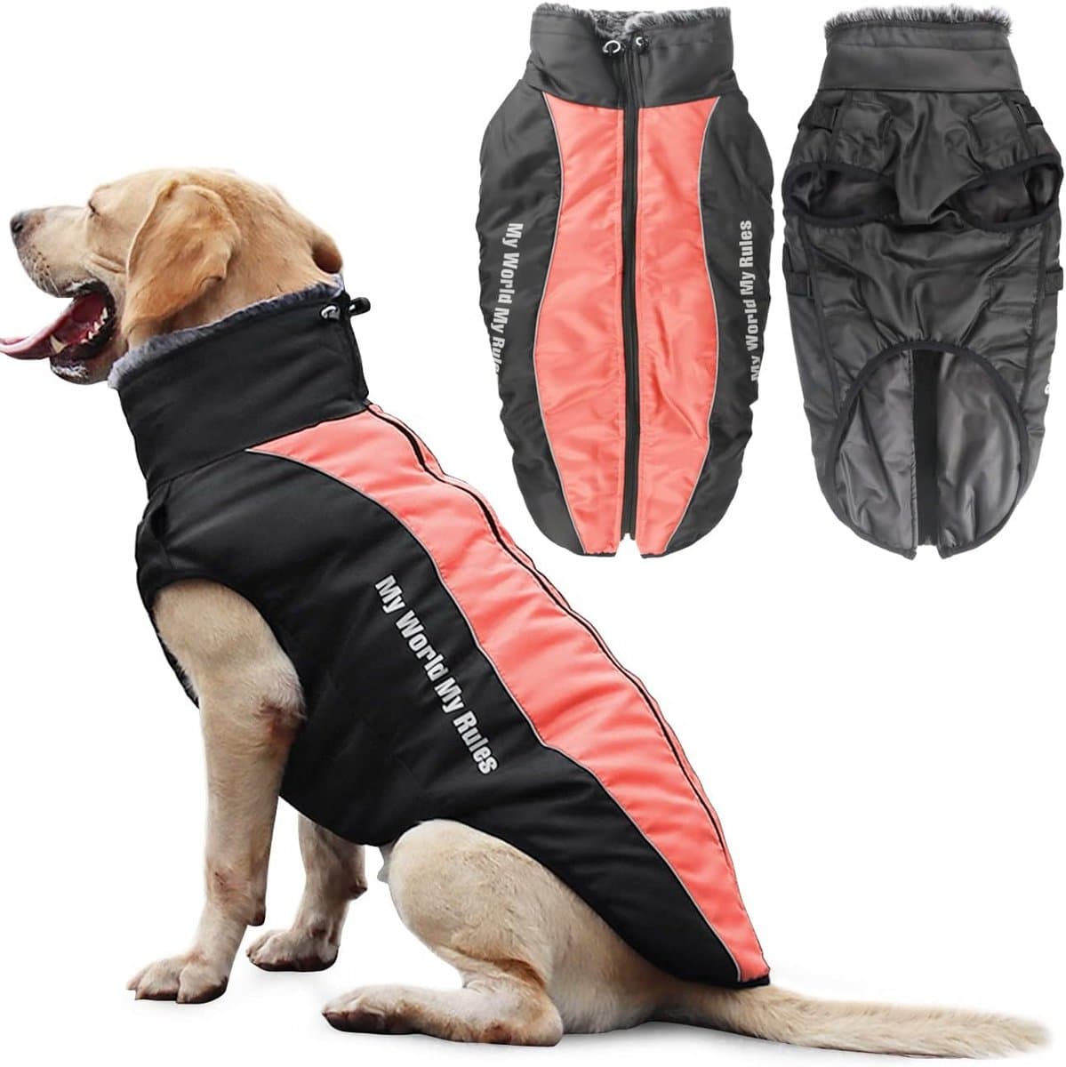 Warme Waterdichte Hondjas met Reflecterende Details en Harnasuitgang voor Middelgrote tot Grote Honden