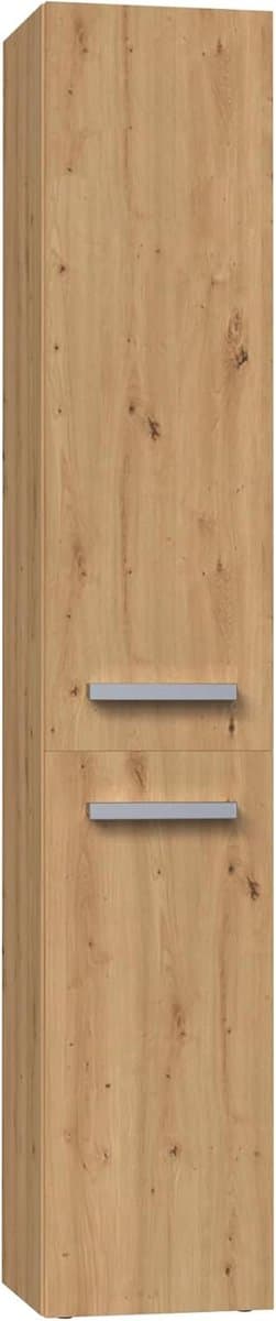 Hoge badkamerkast met deuren - eiken Artisan - ruime opbergkast met legplanken - modern design - eenvoudige montage