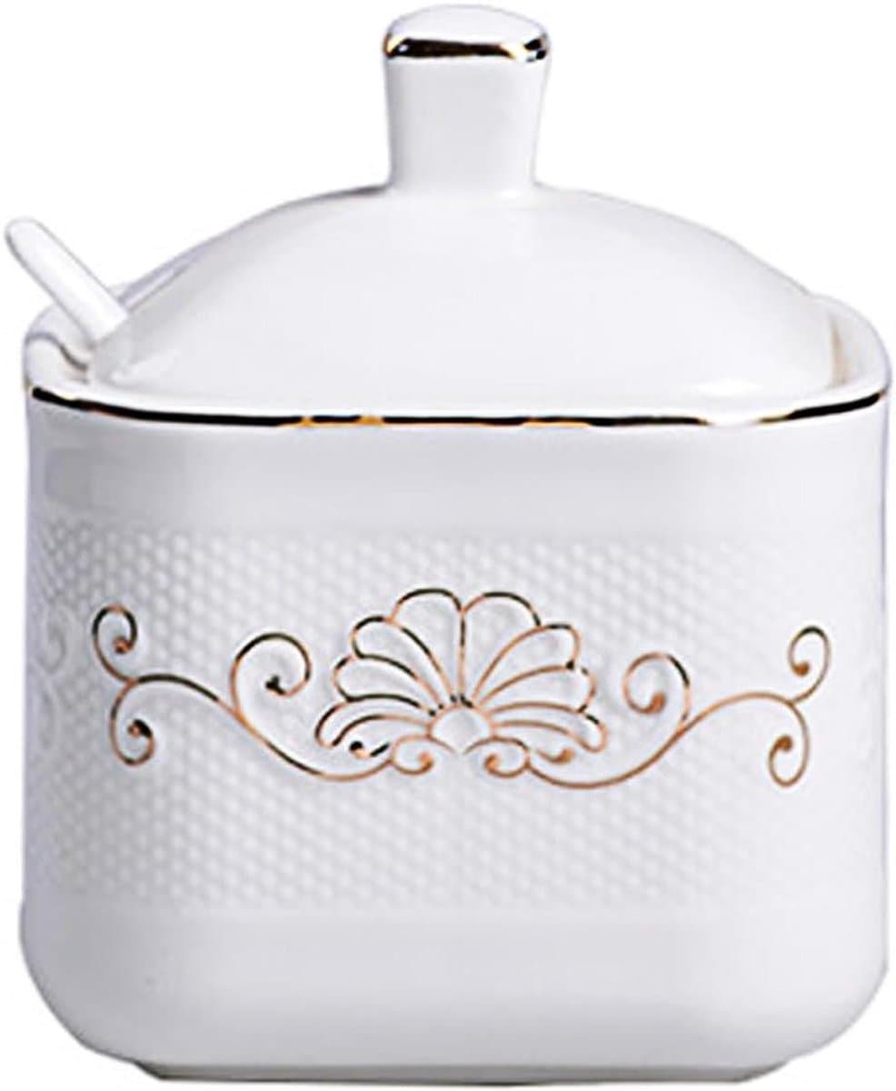 Ceramic Sugar Bowl with Lid and Spoon - 300ml White Sugar Bowl for Tabletop