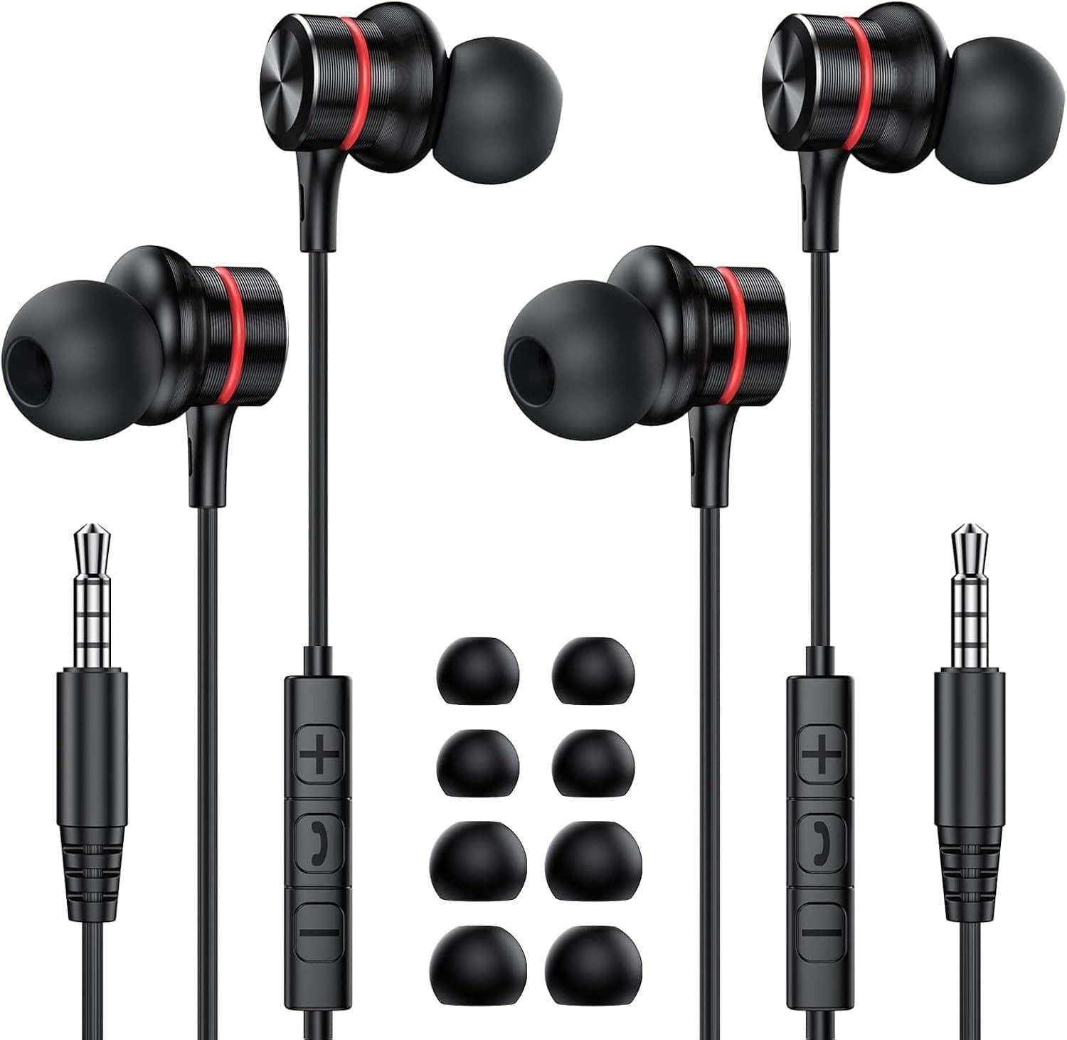 Bedrade Hoofdtelefoon - Zwart - 2 PACK - In Ear Met Ruisonderdrukking en Microfoon - Voor Mobiele Telefoons en Laptops