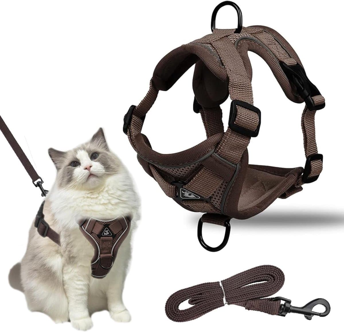 Verstelbare Kat Harnas met Leash, Ademend Net, Reflecterende Strepen, Veilig en Comfortabel voor Katten en Honden (XL)