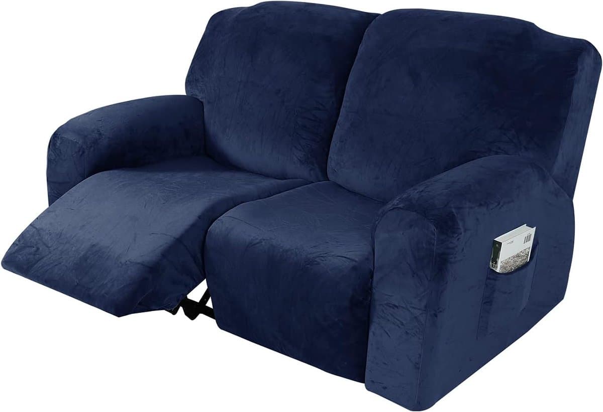 1 stuk, rekbaar, fluweel, overtrek voor massagestoel, thuis wasbaar, kantelbare stoelbeschermer (2-zits (6 stuks), marineblauw)