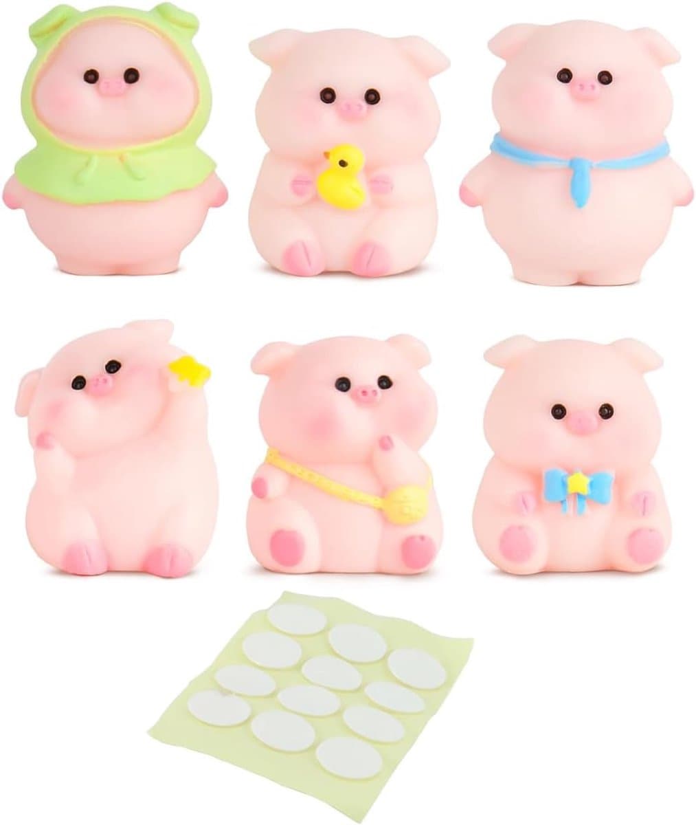 6 stuks mini geluksvarken bedeltjes – Nieuwjaars-/kerstversiering op tafel, vulling voor adventskalender (beterschap/examengeluk)