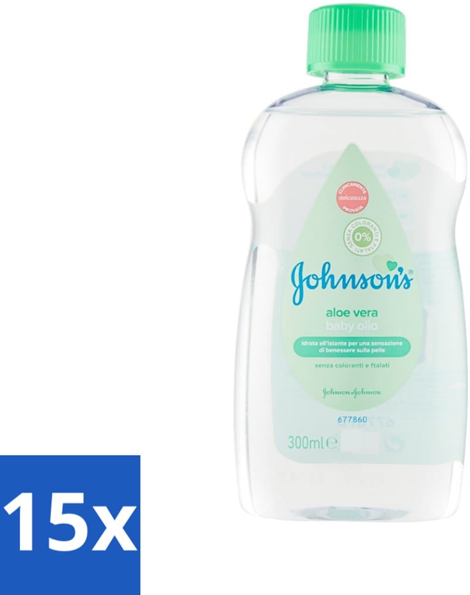 15 x Johnson's - Baby Olie - Aloe Vera - 300 ml - Babyolie - Aloe Vera - Babyhuid Verzorging - Melkkorst Verwijderen - Hydraterende Olie
