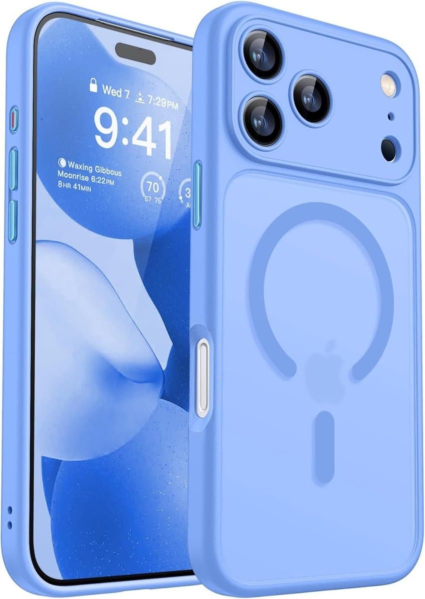 Hoesje Geschikt voor iPhone 17 Pro Max Hoesje Licht Blauw - Hoesje Geschikt voor MagSafe iPhone 17 Pro Max - Shockproof Back Cover met Lens beschermer