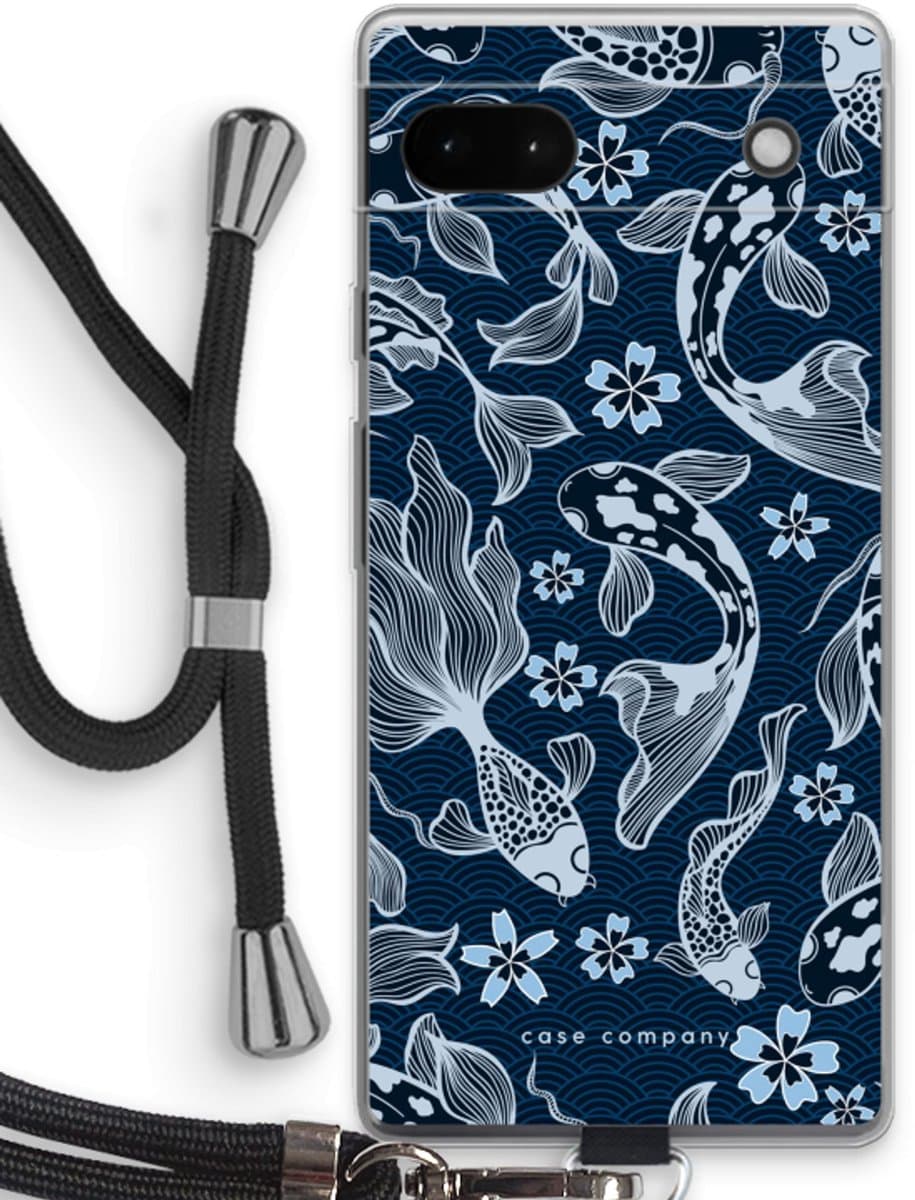 Case Company® - Hoesje met koord geschikt voor Google Pixel 6a hoesje met Koord - Midnight Koi - Telefoonhoesje met Zwart Koord - Bescherming aan alle Kanten en Over de Schermrand