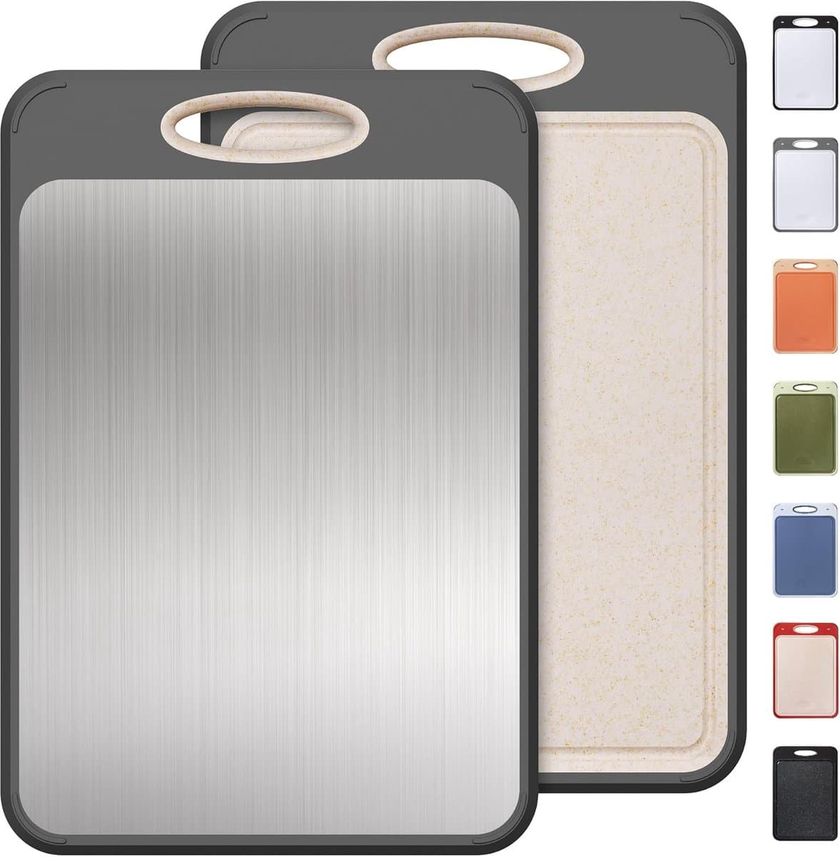 snijplank roestvrij staal - dubbelzijdig snijplank van tarwestro - stalen plank antislip - gemakkelijk schoon te maken - geschikt voor levensmiddelen - 450*310*15mm - HD-A239-tablet