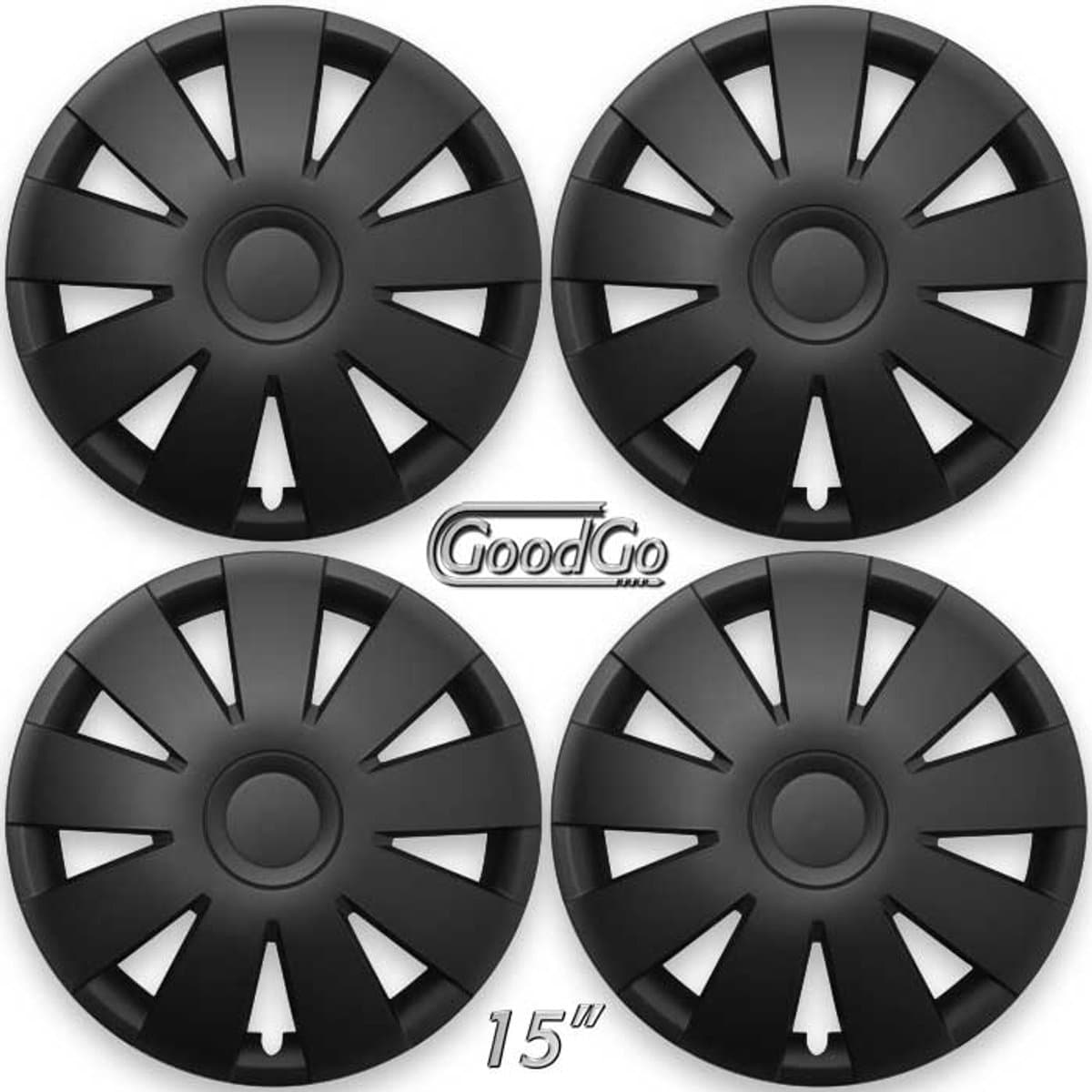 GoodGo Wieldoppen set NINJA-B 15 inch in mat zwart. Set a 4 stuks (CONTROLEER UW BANDENMAAT en lees a.u.b. de onderstaande, uitgebreide tekst!)