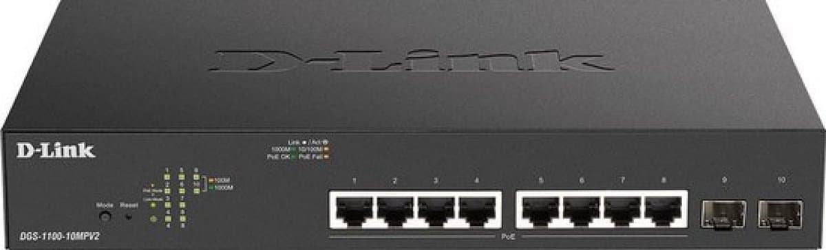 D-Link DGS-1100-10MPV2 netwerk-switch Managed L2 Gigabit Ethernet (10/100/1000) Power over Ethernet (PoE) 1U Zwart