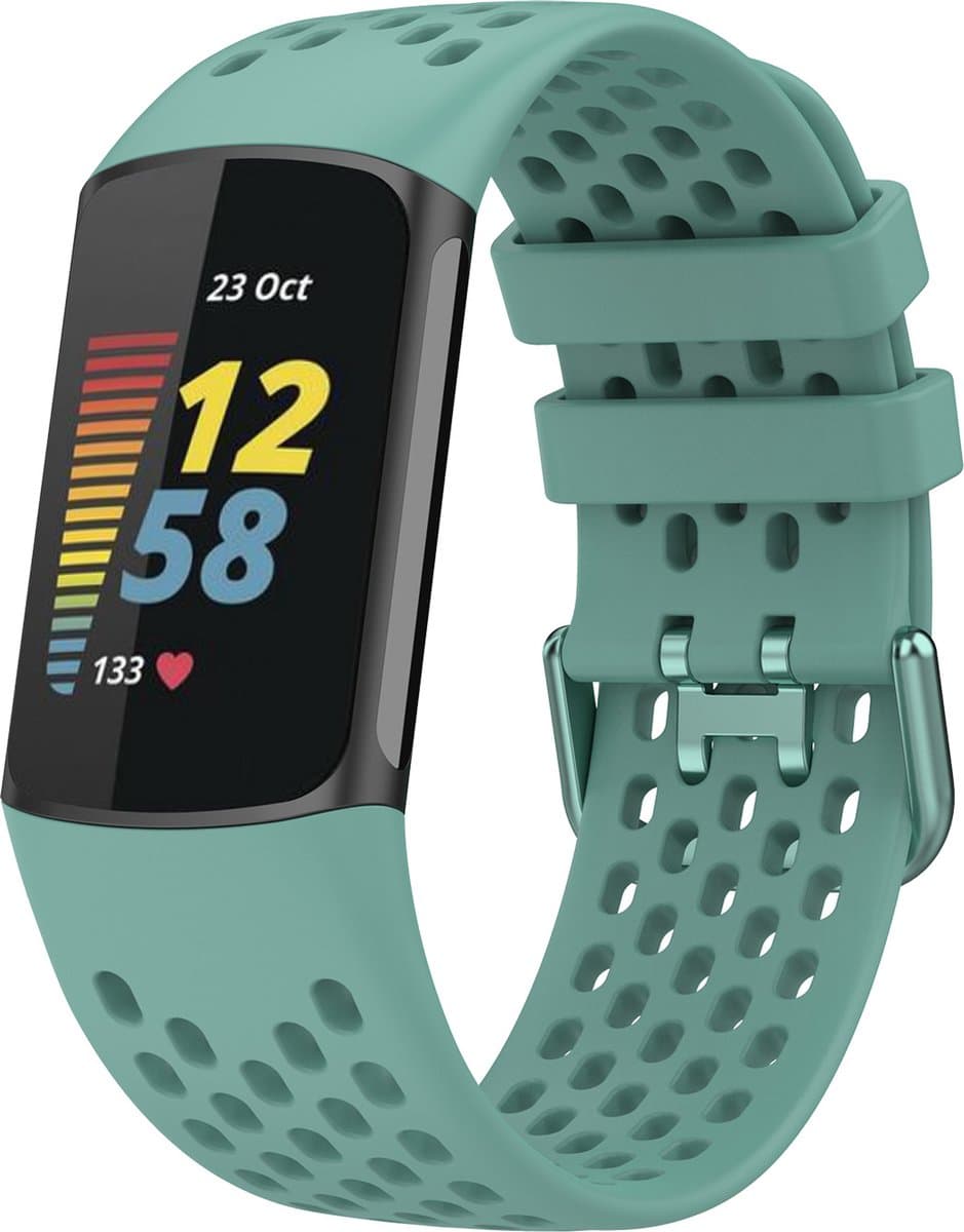 123watches sport point band - dennengroen - - Geschikt voor Fitbit Charge 5 & 6