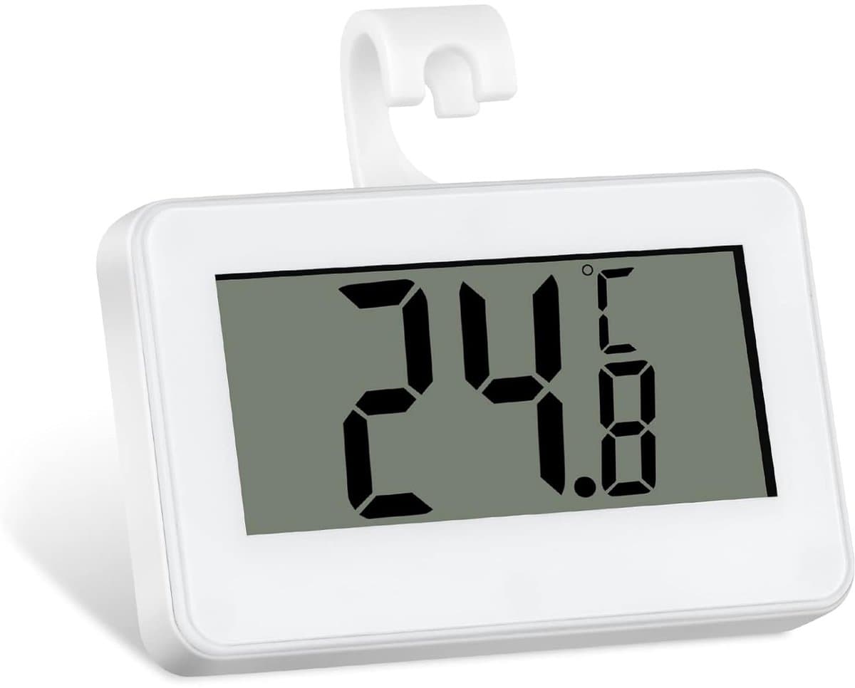 Koelkastthermometer Digitaal - Vriezer Meter - Temperatuur Bewaken - Waterdicht Design - Max 60 Graden - Wit Grijs
