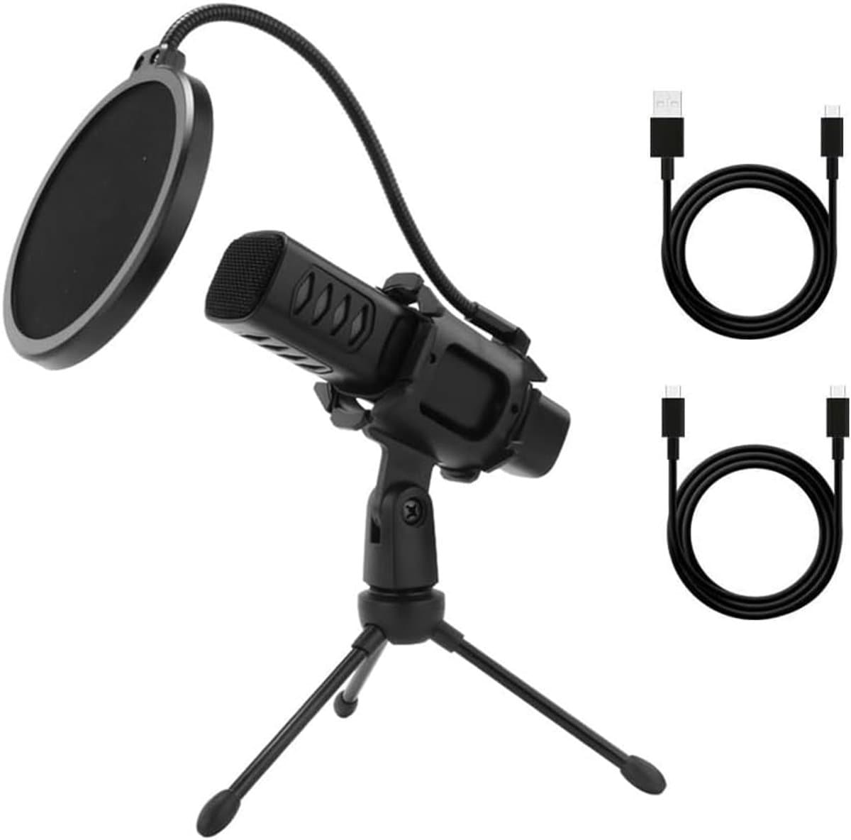 C Streaming Microfoon Professionele Condensator Microfoon met Statief Stand Pop Filter voor Computer Laptop PC Podcasting Studio Opname Zingen Gaming Zwart