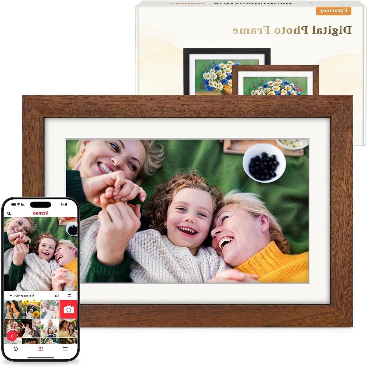 Digitale Fotolijst - WiFi Fotoweergave - Herinneringen Delen - Walnoot Houten Frame - 10.1 Inch - Walnoot