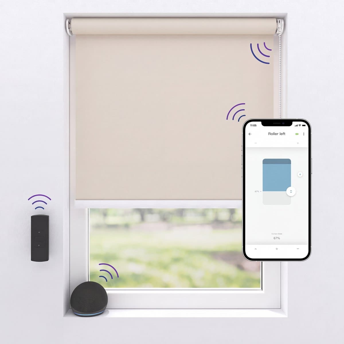 Motionblinds Elektrisch Rolgordijn Verduisterend - 80 x 190cm - App bediening - Slimme Rolgordijn - Automatisch Rolgordijn - Inclusief Montagemateriaal - Beige - 1 Stuk