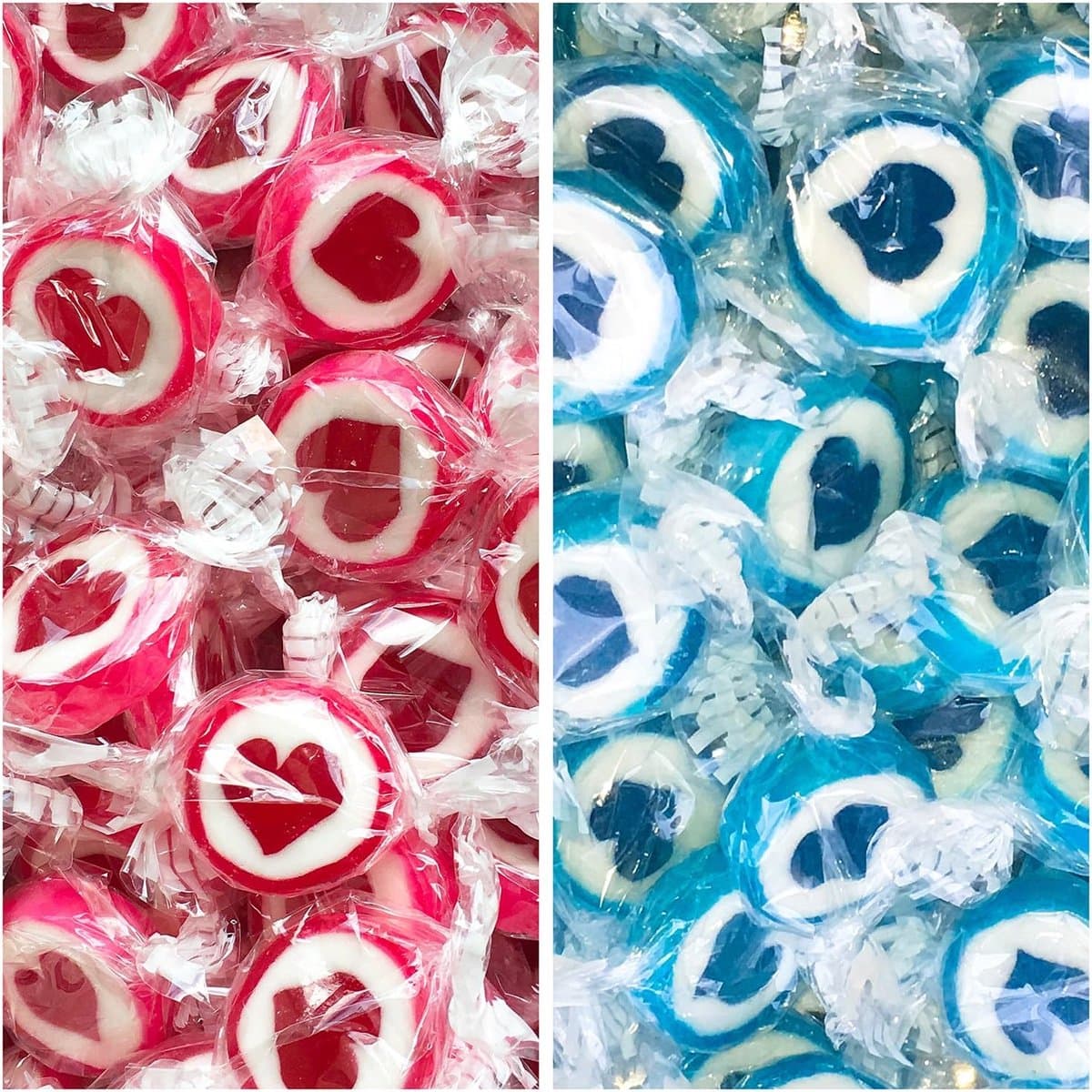 Hartsnoep voor bruiloft, doopcommunie - handgemaakte stenen snoepjes met hart - tafeldecoratie, snoepcadeau (blauw/rood)