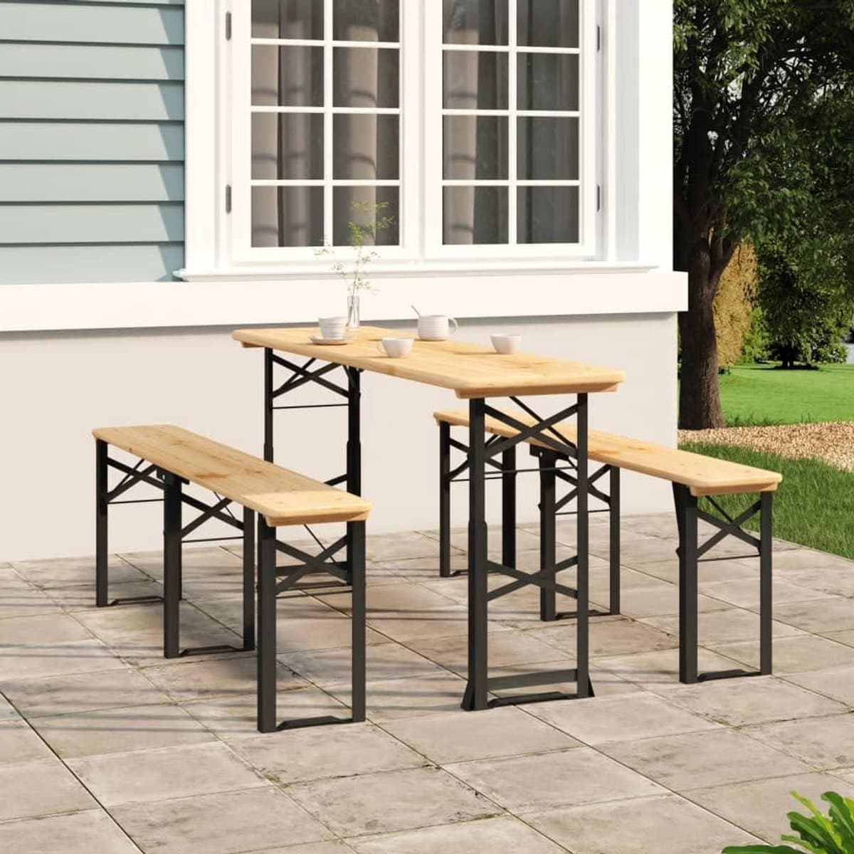 Biertafel Inklapbaar - Klaptafel Feesttafel - Feestelijke Bijeenkomsten - Massief Dennen Hout - 170x50x75/105 cm - Houtkleur