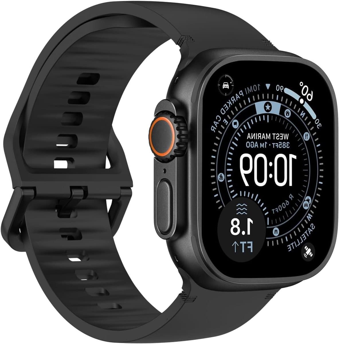 Sportieve Horlogeband voor Apple Watch Ultra en Series - Zacht Siliconen, Ademend, Voor Mannen en Vrouwen, Zwart, 49mm tot 42mm