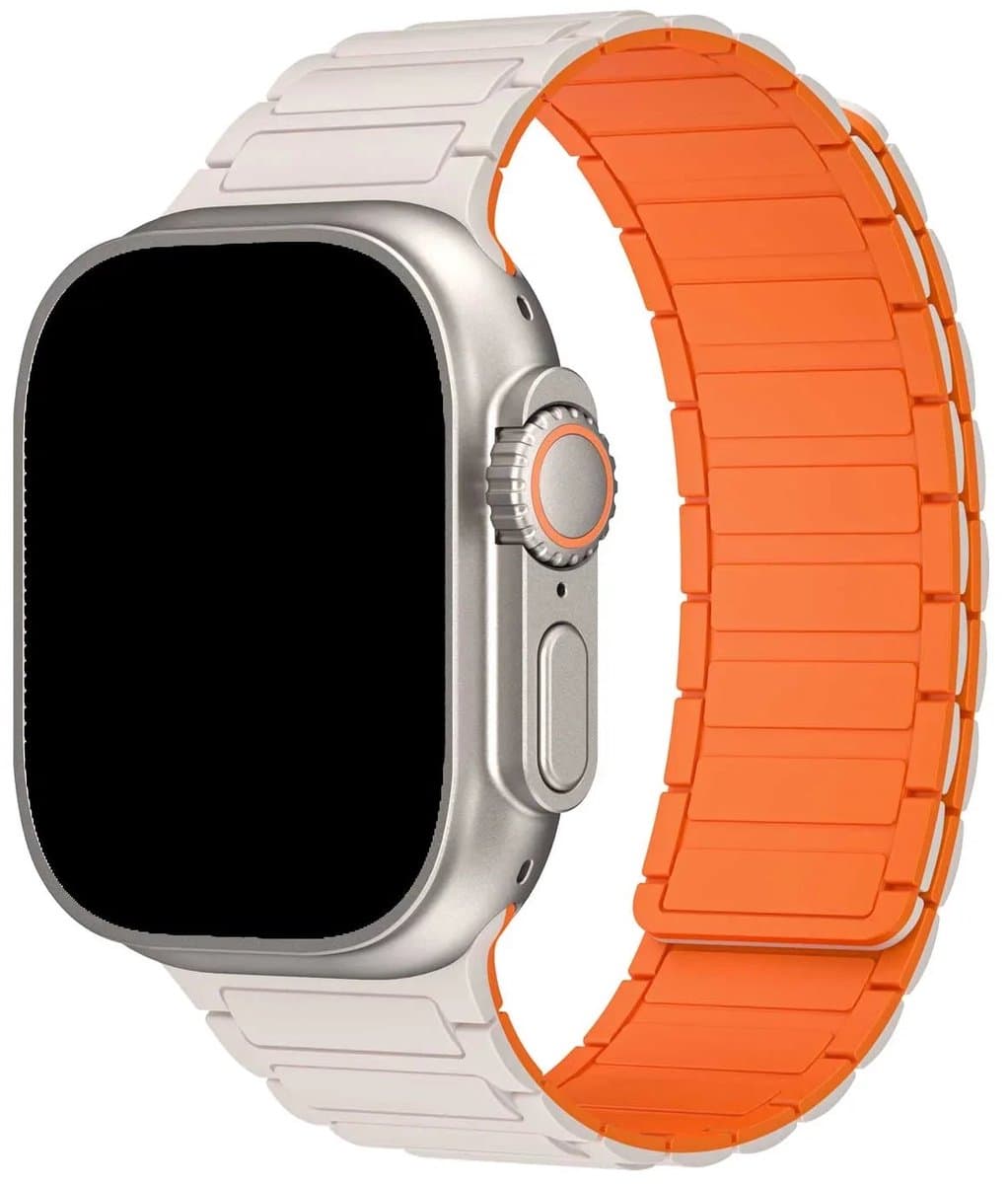 123watches bandje Zyro - siliconen - sterrenlicht oranje - 44 · 45 · 46 & 49 mm - Geschikt voor Apple Watch series 1/2/3/4/5/6/7/8/9/10/11/12/SE/SE2/SE3/Ultra/Ultra 2/Ultra 3/Ultra 4