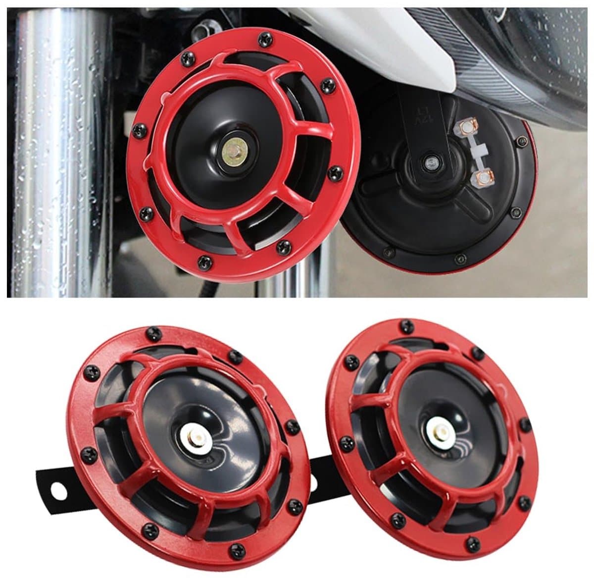 Dailygoods - Hoog- en woofer boegluidspreker - Superluide metalen toeter - Rood - Claxon - Geschikt voor voertuigen - Model -Horn
