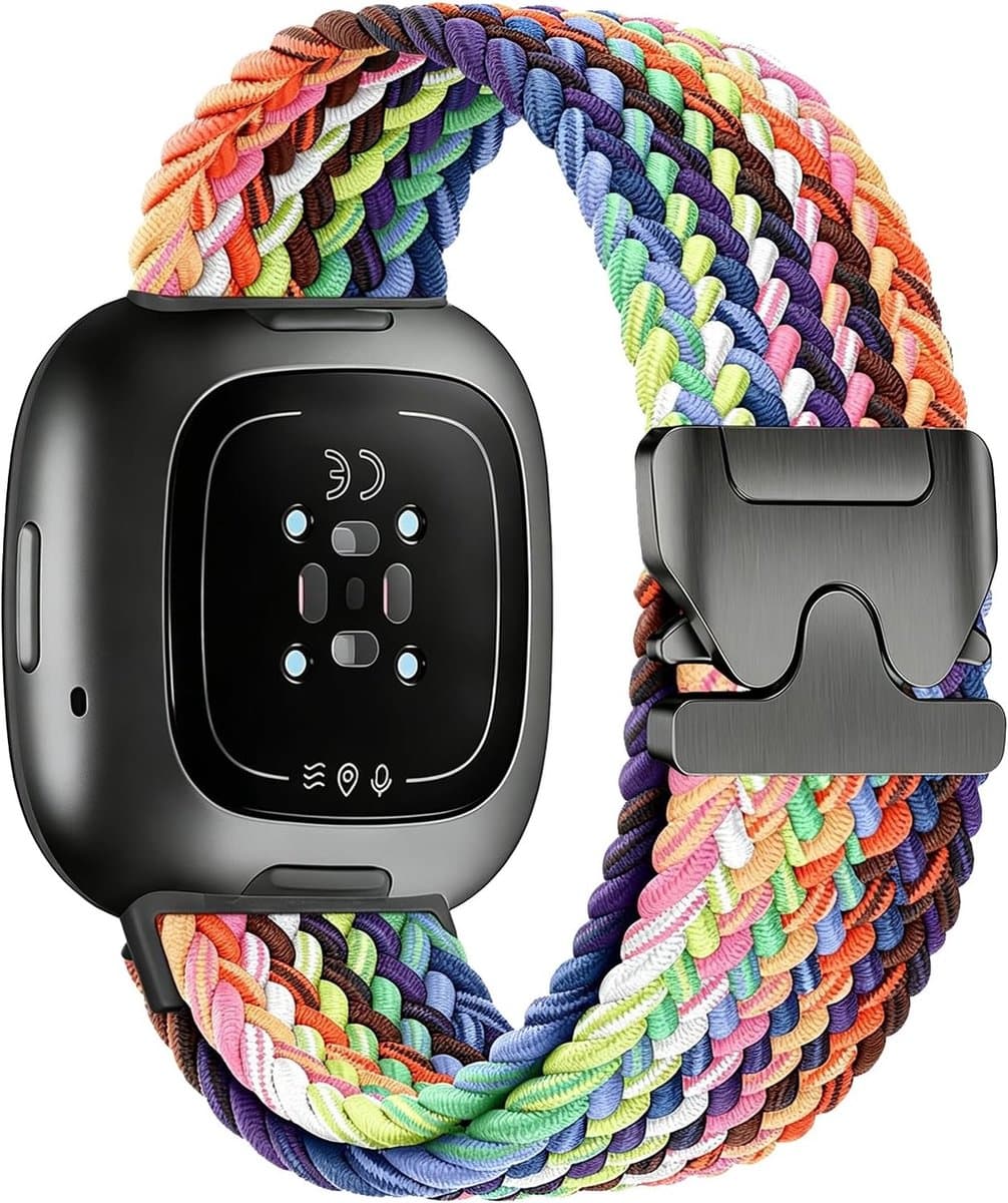 Unisex Sport Horlogeband van Gevlochten Nylon voor Fitbit Versa 3, Versa 4, Sense 2 en Sense met Snelle Bevestiging