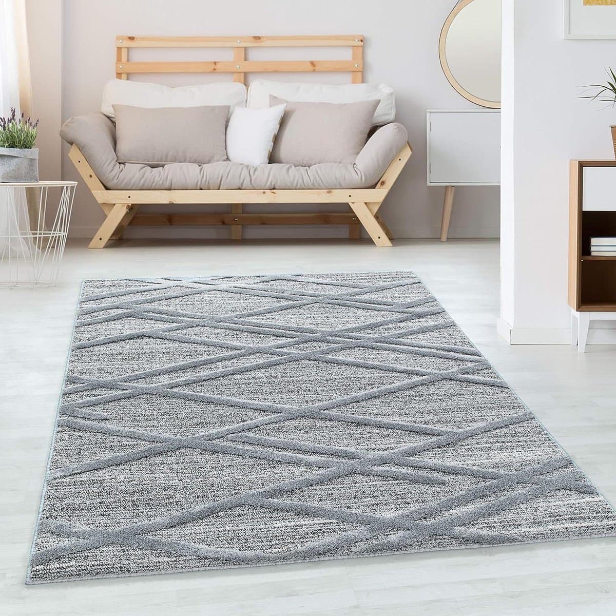 Vloerkleed Rond - Boho Kleed - Woonkamer Inrichten - Hoog-Laag Effect - 160 cm - Grijs