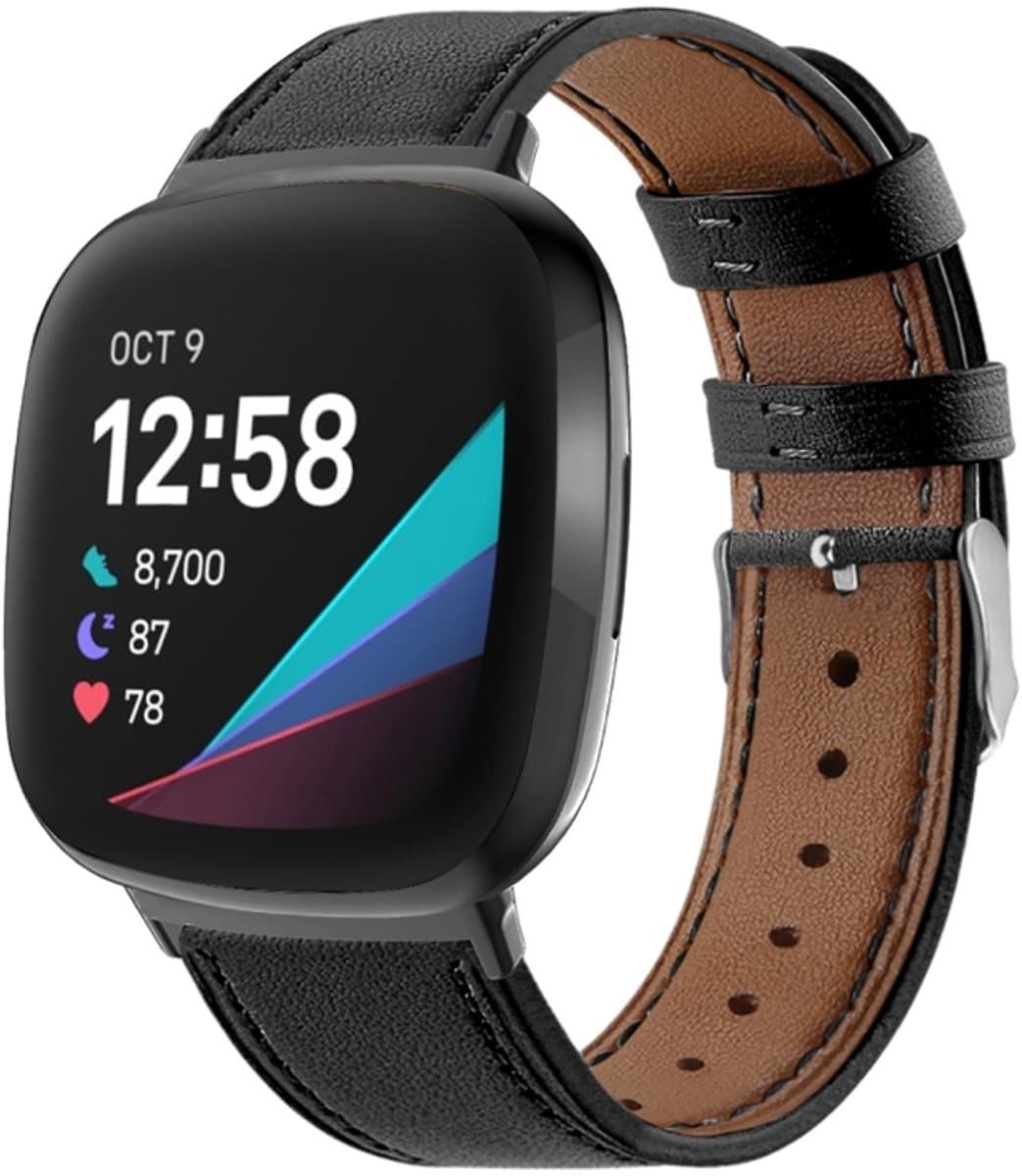 Voor Fitbit Versa 4/Sense 2 Ronde Staart Lederen Horlogeband (Zwart)
