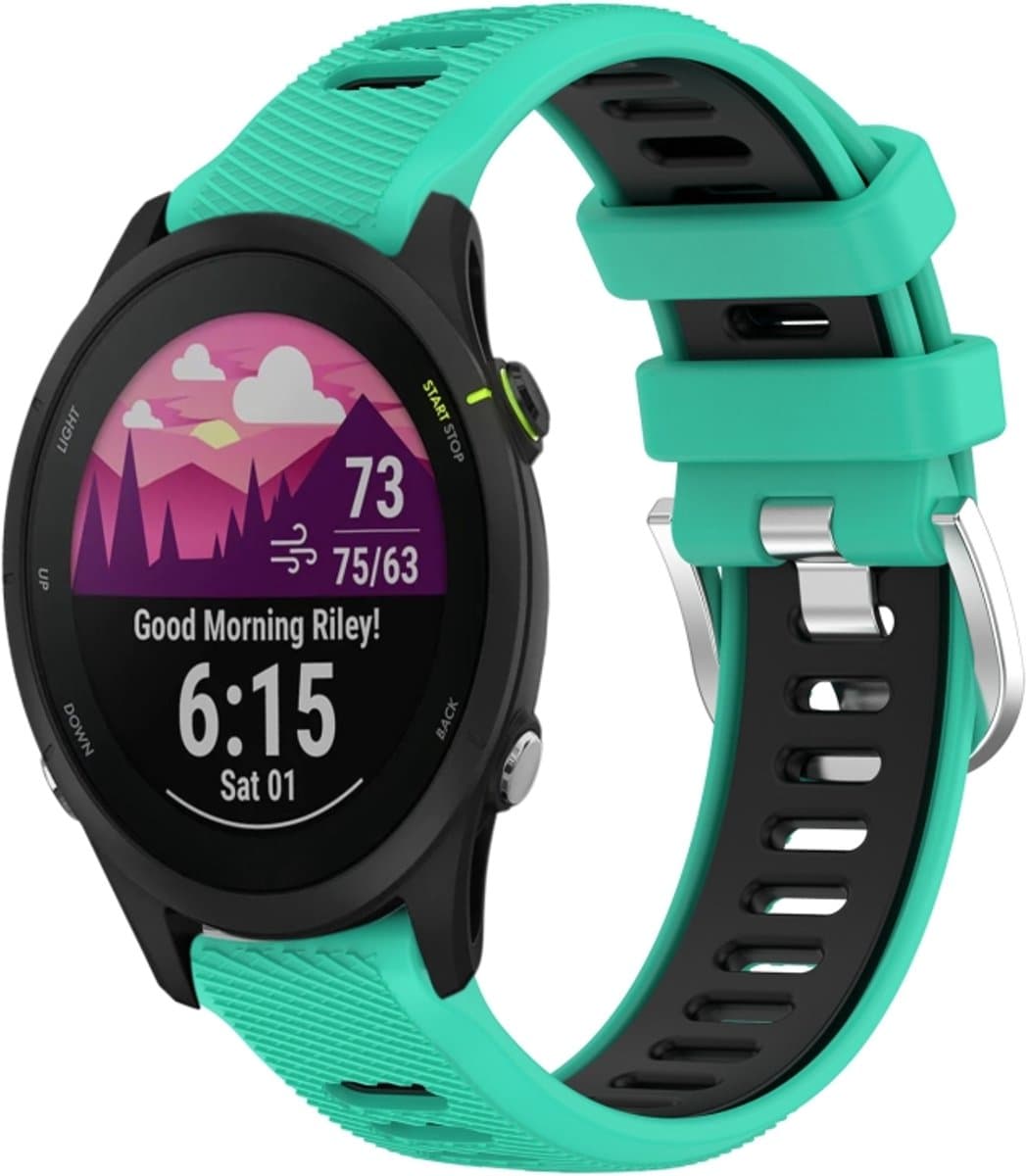 For Garmin Forerunner 255S 18mm Sports Two-Color Steel Buckle Silicone Watch Band(Lake Blue+Black)