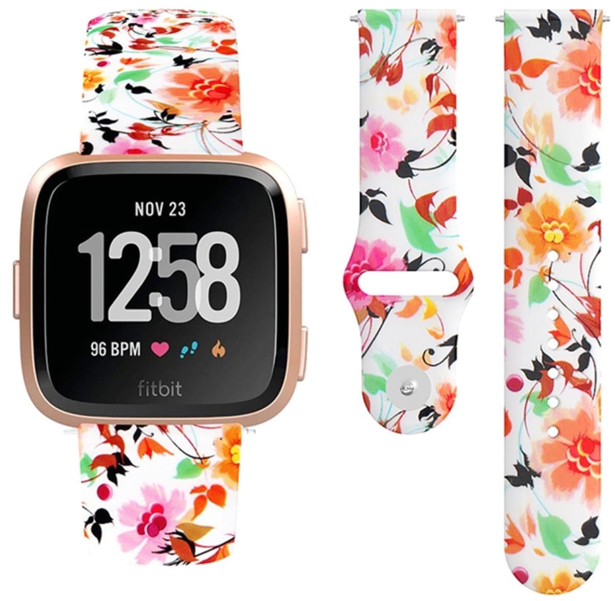 Voor Fitbit Versa 2 / Lite 22 mm omgekeerde gesp geprinte siliconen band (vogels en bloemen)