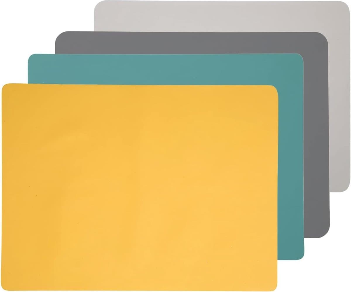 Set van 4 rechthoekige siliconen placemats - hittebestendig - wasbaar - antislip - vlekbestendig - keukenbeschermende pad - mix