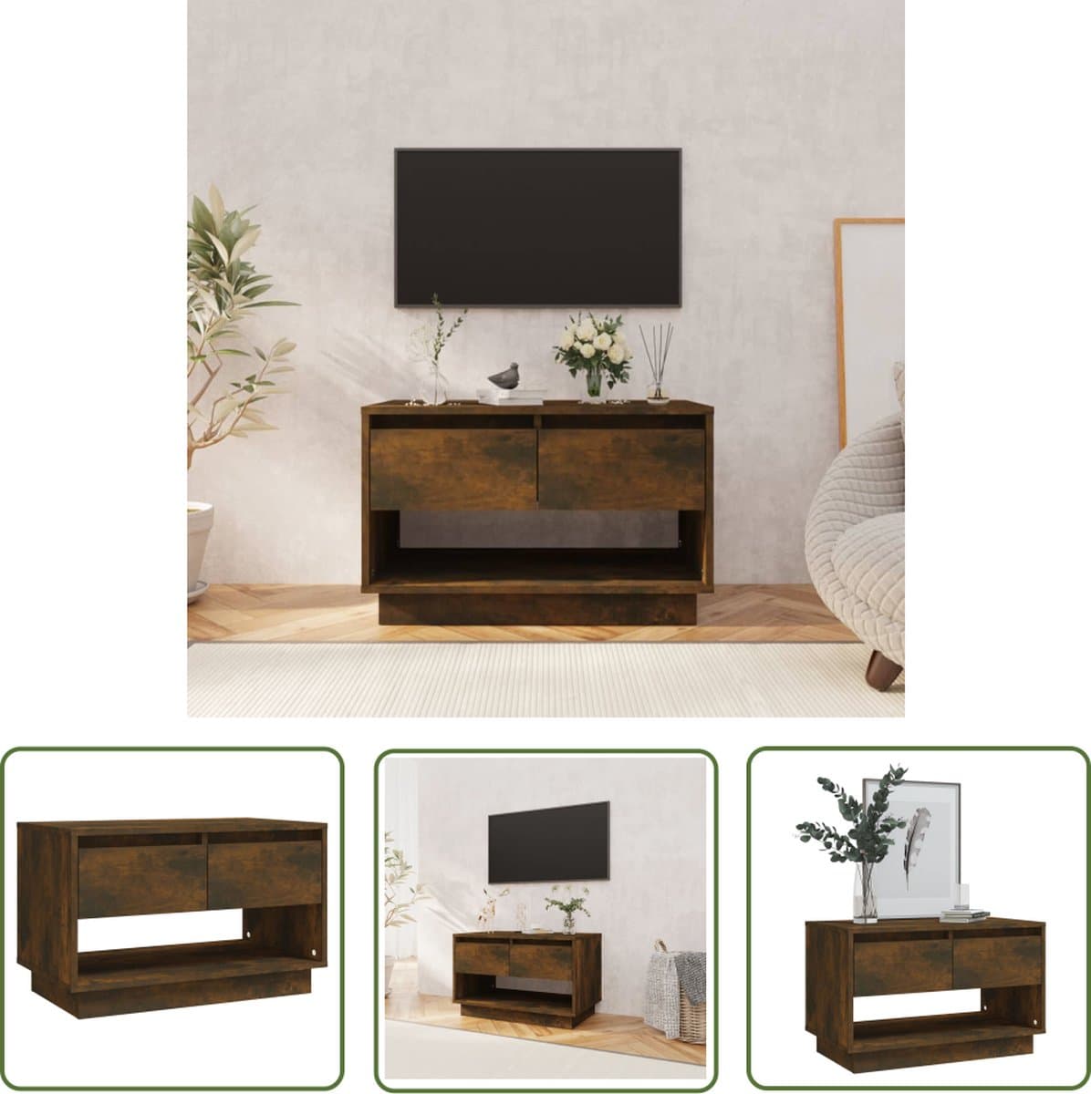 vidaXL Tv-meubel - Televisiescherm - Tv-meubel 70x41x44 cm bewerkt hout gerookt eikenkleurig - Tv-kast - Houten Meubilair - Bruine Meubels