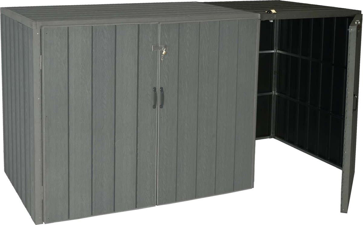 XL 1/2 WPC afvalbak deksel uitbreiding MCW-J28, premium afvalbak, metaal hout look ~ grijs