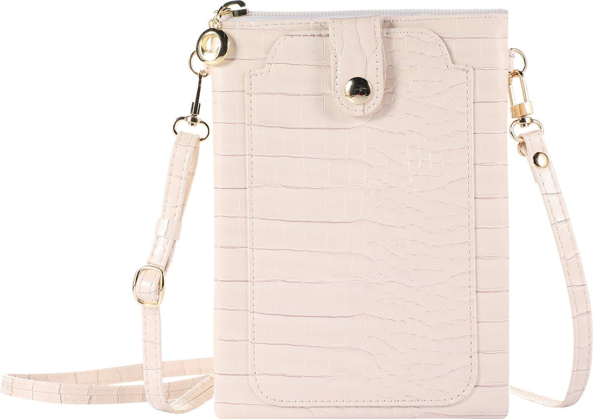 Stravo Kleine Crossbody Mobiele Telefoon Portemonnee voor Vrouwen - Stone 1# - Wit - Schoudertas met Kaartvakken, Meisjes Steen Getextureerde Echte Leren Telefoontas met Rits voor iPhone/Samsung/Huawei/Google/etc Telefoon binnen 7 Inch