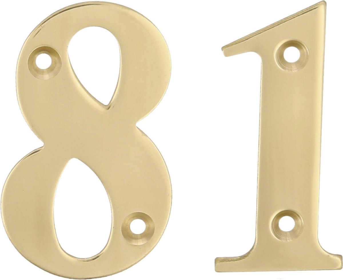 AMIG Huisnummer 81 - massief messing - 10cm - incl. bijpassende schroeven - gepolijst - goudkleur