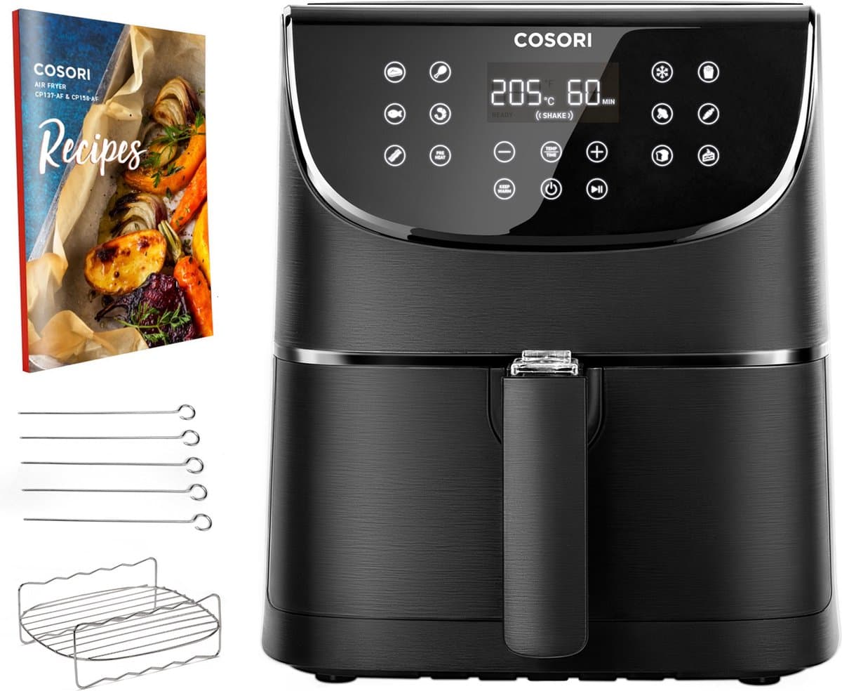 Cosori Airfryer XL – Heteluchtfriteuse 5.5 liter - 11 programma's – Inclusief Spiezenrek en 5 Spiesjes