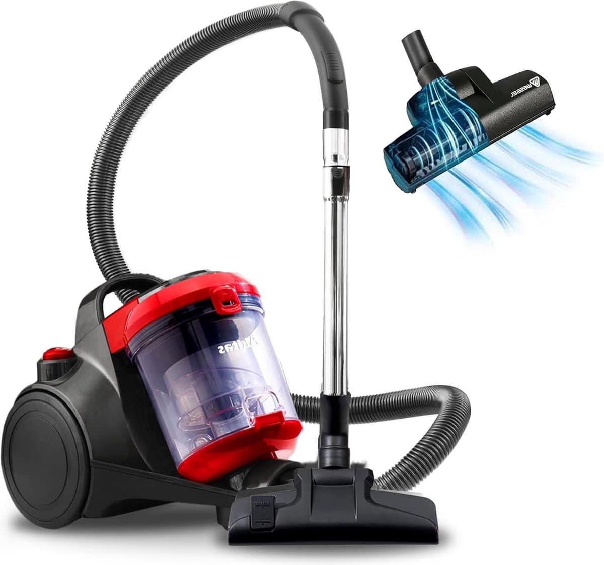 Turbo Dierenhaar Zakloze Stofzuiger Cilinder 850W - Voor Katten en Honden - Duitse Wessel Werk - Grote 28cm Brede Draaiborstelkop
