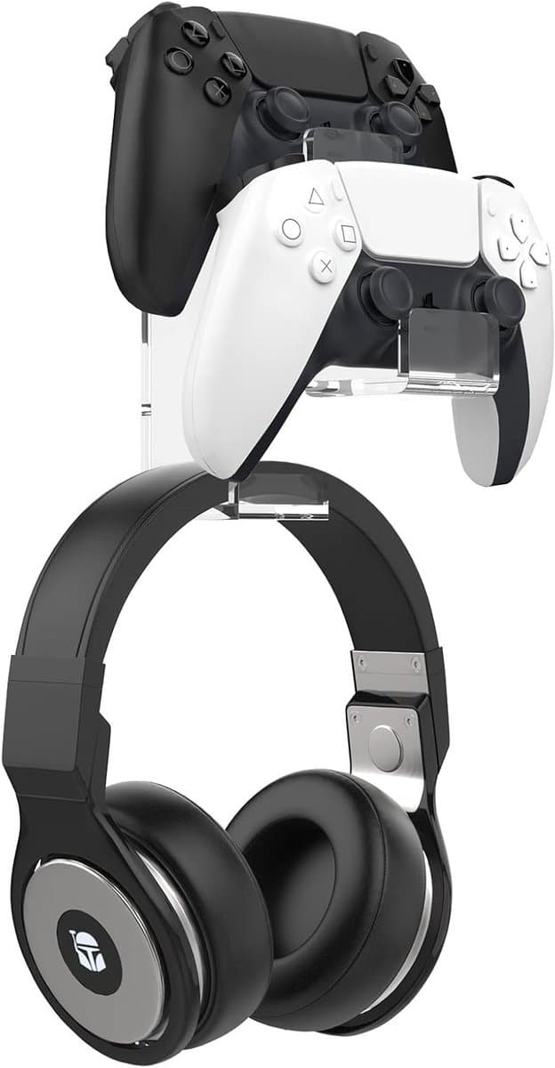Controller Stand voor Gamepads en Hoofdtelefoons - Wandmontage voor PS3, PS4, PS5, PC en Switch, Geschikt voor Alle Hoofdtelefoons, Duurzaam en Ruimtebesparend