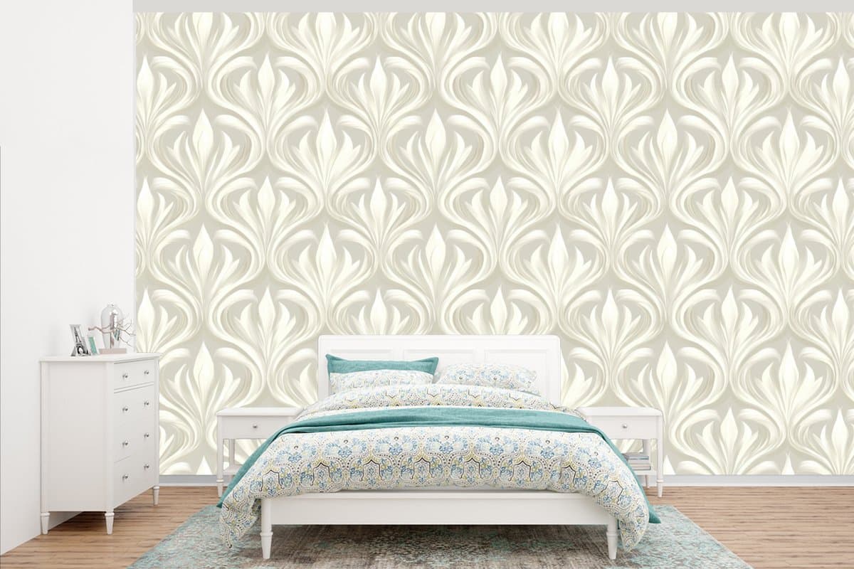 Behang - Fotobehang Barok - Patroon - Beige - Breedte 405 cm x hoogte 260 cm