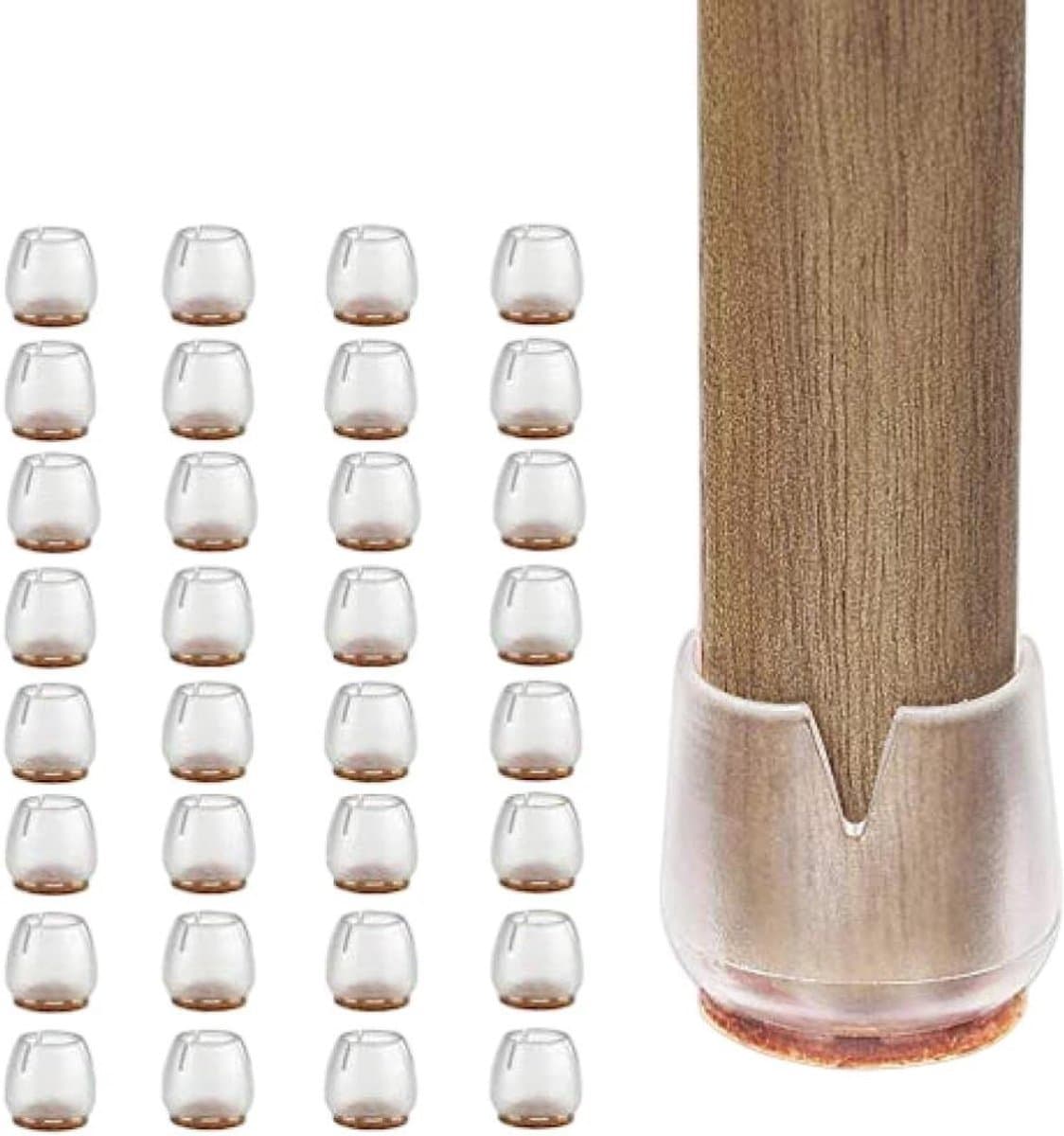 Stoelpootbeschermers - Meubeldoppen - Vloeren Beschermen - Antislip Viltbasis - 32 stuks - Transparant